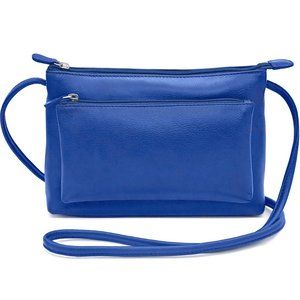 Leather double-zip crossbody / shoulder bag - Cobalt Blue